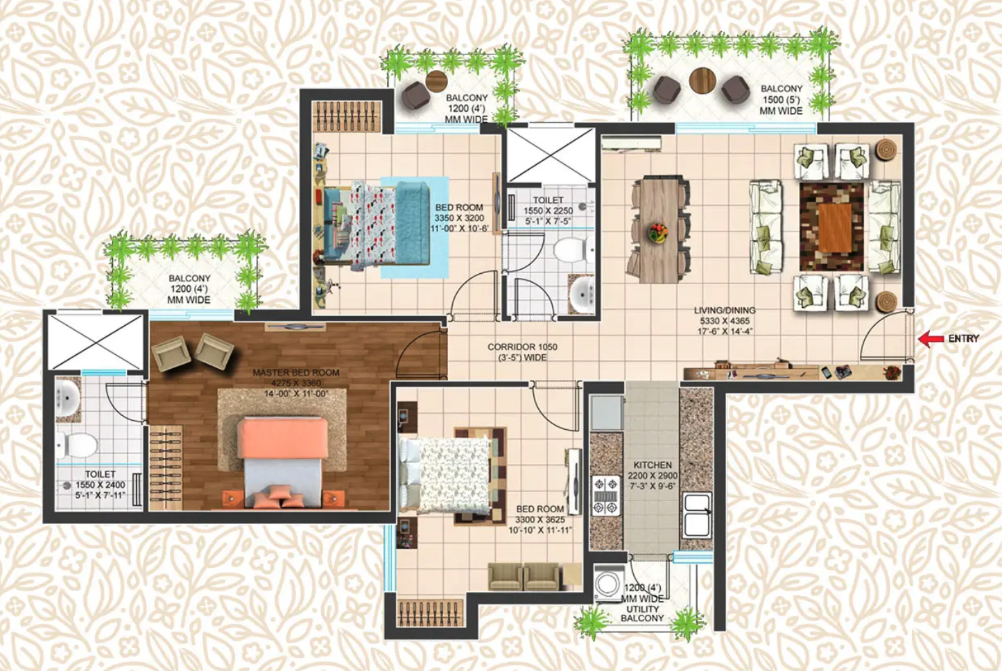 3 BHK 1395 Sq.Ft.